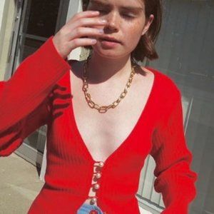 MUSIER Paris Red Clara Pearl Cardigan FR 36 US 4